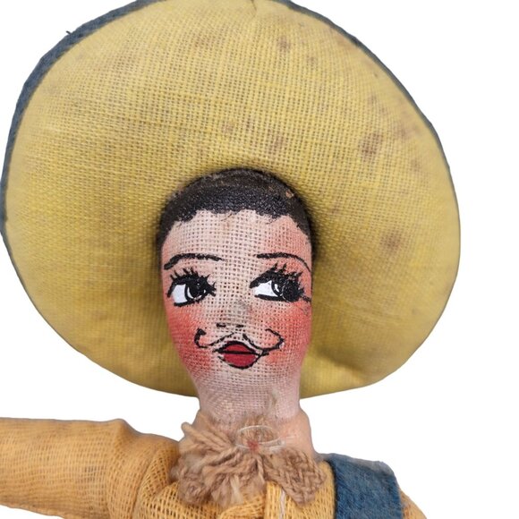 Souvenir Mexican Dolls Traditional Clothing Couple Hand Painted Faces Two 1940s - Picture 3 of 8